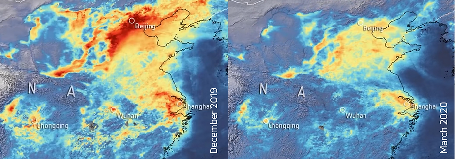 These images show difference in emissions from December 2019 to March  2020